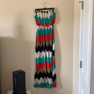 Chevron Maxi Strapless dress
